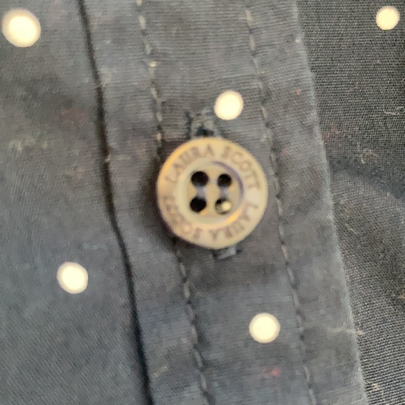 Laura Scott navy and white collared button front button up button down shirt top - Picture 9 of 17